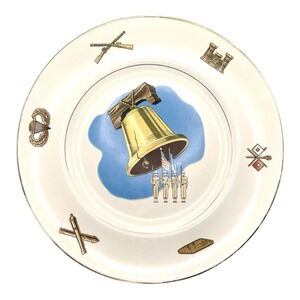 AMERICAN CERAMIC INDUSTRIES LIBERTY BELL MILITARY ALL SERVICES PLATE 22 CARAT